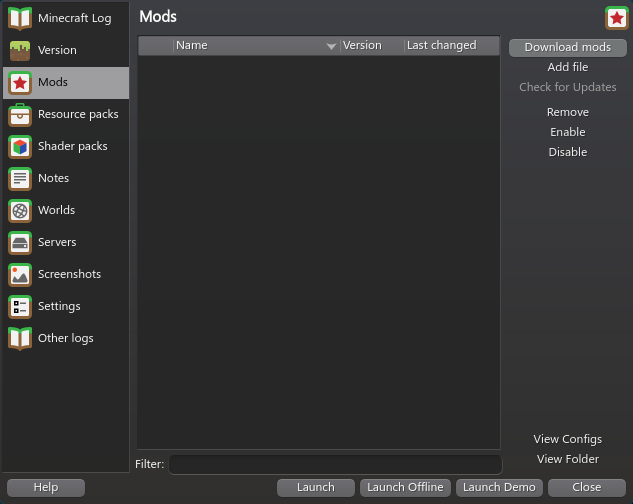 We have moved to the Mods menu. "Download Mods" is highlighted.
