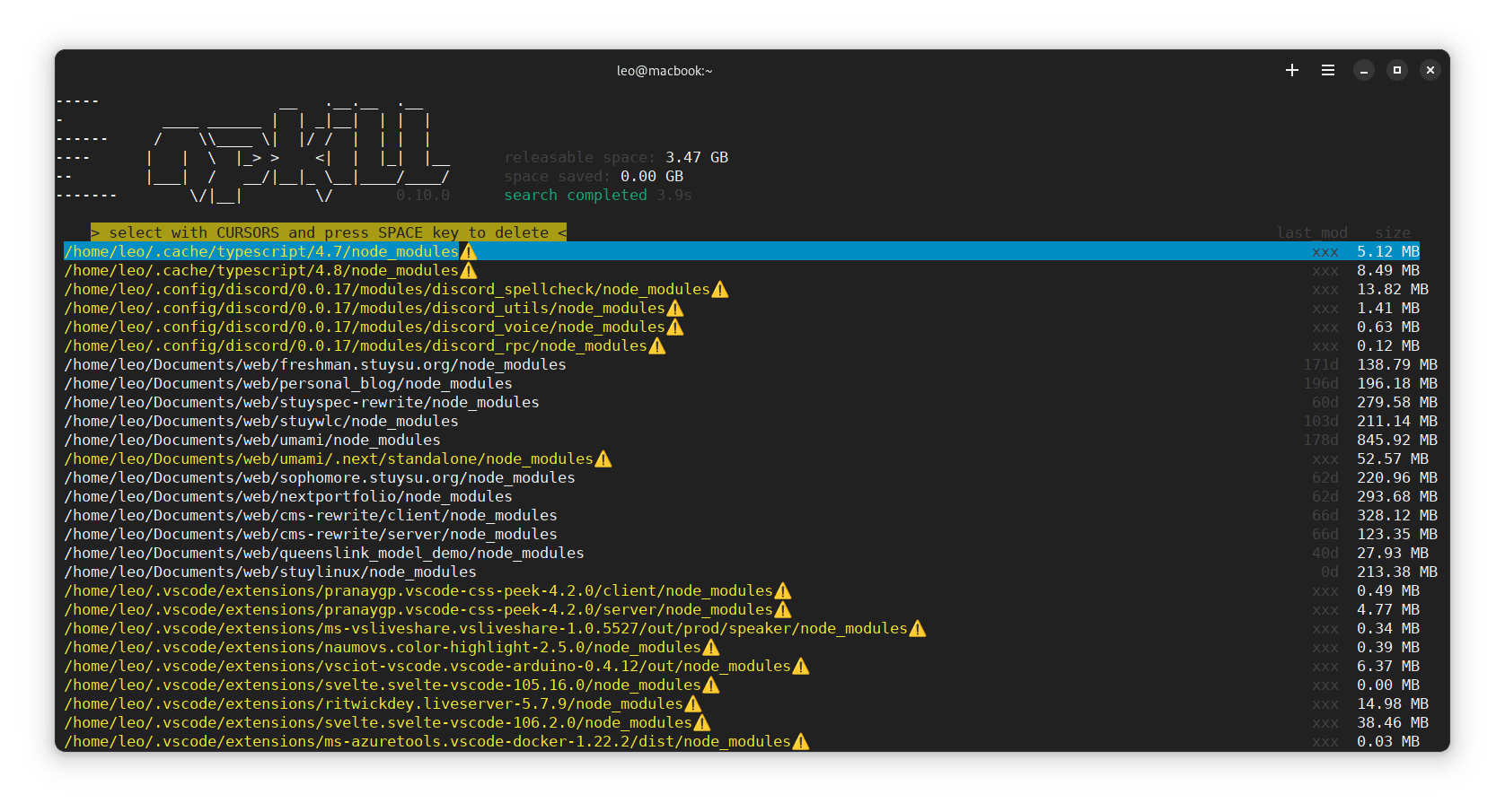 Terminal output